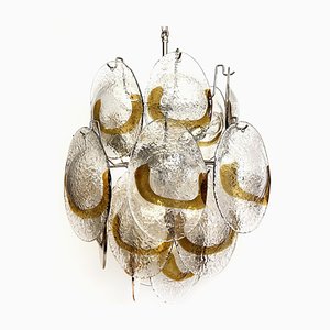 Vintage Italian Murano Chandelier with 24 Clear and Amber, 1980s