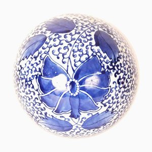 Bola china vintage de porcelana azul y blanca, años 80