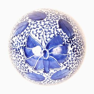 Boule Vintage en Porcelaine Bleue et Blanche, Chine, 1980s