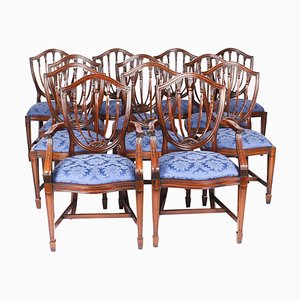 Vintage English Hepplewhite Revival Dining Chairs, 1990s, Set of 12