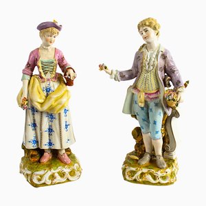 Figuras de porcelana estilo Dresde pintadas a mano, años 80. Juego de 2