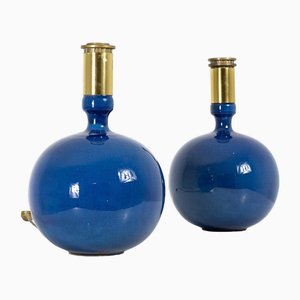 Blaue Keramik Tischlampen, 1970er, 2er Set