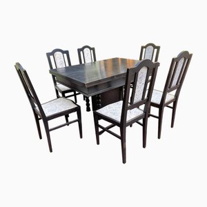 Czechoslovakian Dining Folding Table with Chairs, 1920s, Set of 7