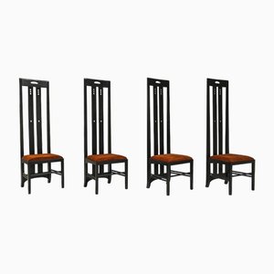 Italian Highback Ingram Dining Chairs in Ash and Fabric by Charles Rennie Mackintosh for Cassina, 1980s, Set of 4