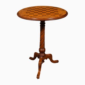 Small Antique Chess Table in Burr Walnut, 1880