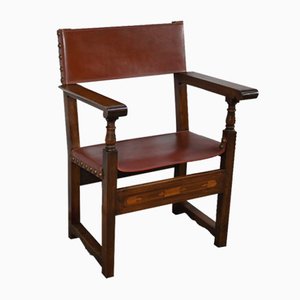 Late 19th Century Armchair in Walnut and Cordovan Leather