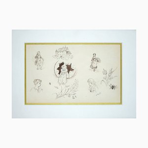 Meta Plückebaum, Kindlicher Pierrot in einer Märchenwelt, Ink Drawing