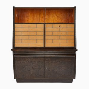 Art Deco Oak and Leather Bar Cabinet, Czechoslovakia, 1940s