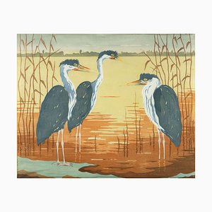 Rudolf Hayder, Heron, Début du 20e siècle, Gravure sur bois