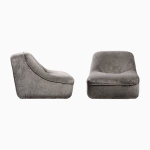 Italian Space Age Lounge Chairs in Gray Velvet, 1960s, Set of 2