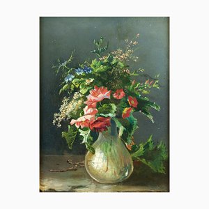 Jean-Baptiste Robie, Stillleben mit Wiesenblumen, Öl auf Leinwand