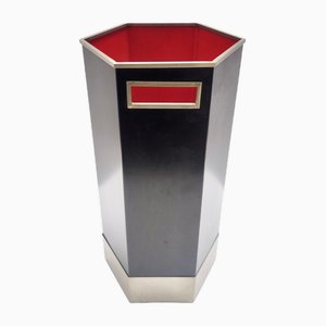 Vintage Hexagonal Umbrella Stand in Black Glazed Metal and Satined Steel by Velca, 1960s
