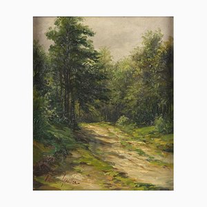 Wilhelm Schütze, Sunny Forest Path, 19e Siècle, Huile sur Carton