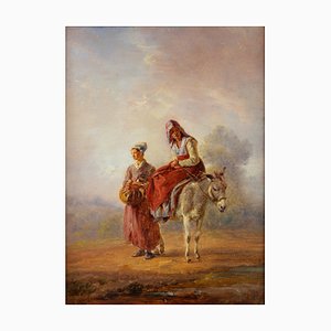 Pierre Louis de la Rive, Two Countrywomen with a Donkey, Oil on Canvas