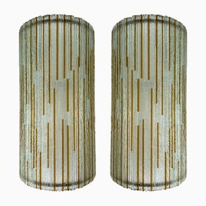 Large Italian Hammered Amber Glass Ice Sconces by Poliarte, 1970s, Set of 2
