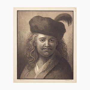 Johann Friedrich Bause, Portrait mi-long d'un homme avec une barbe bâillonnée et une casquette, 1782, Eau-forte