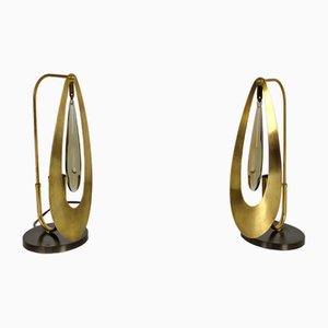 Lámparas de mesa italianas de metal dorado y cristal de latón, años 60. Juego de 2