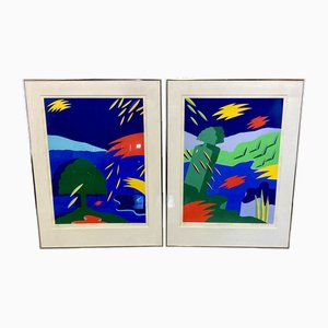 Bent Karl Jakobsen, Compositions, 1980s, Lithographs, Framed, Set of 2