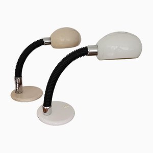 Bauhaus Italian Industrial White and Cream Desk Lamps, 1960s Set of 2