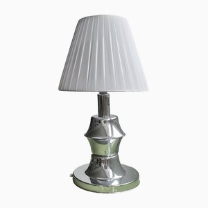 Mid-Century Modern Silver Chromed Table Lamp with White Pleated Lampshade, 1960s