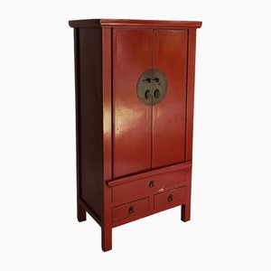 Red Wooden High Oriental Cabinet