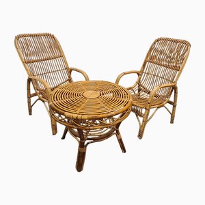 French Armchairs with Table by Franco Albini, Set of 3
