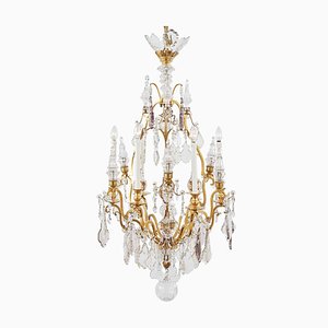 French Chandelier in Golden Bronze and Crystal, 1890s