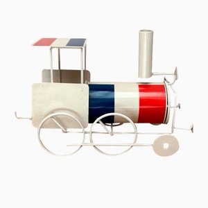 Figura de locomotora de estaño con bandera francesa vintage