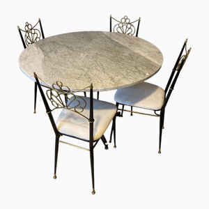 Round Marble Table and Chairs, 1950, Set of 5