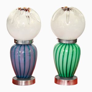 Space Age Murano Swirl Table Lamps from Mazzega, Italy, 1970s, Set of 2