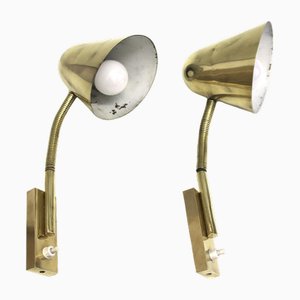 Mid-Century Adjustable Wall Lamps in Brass by Jacques Biny for Luminalité, 1950s, Set of 2