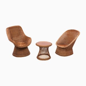 Rattan Chairs and Table from Rohé Noordwolde, 1965, Set of 3