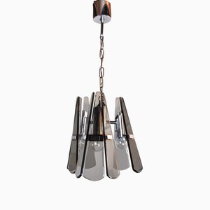 Pendant Lamp with 3 Arms in Black Murano Glass from Veca, Italy, 1970s