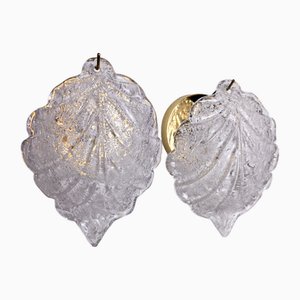 Murano Leaf Sconces in in Frosted Glass attributed to Mazzega, Italy, 1970, Set of 2