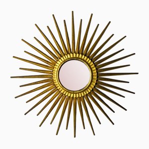 Specchio Sun in metallo dorato con foglia oro, Italia, anni '60