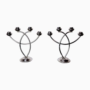 Art Deco Candlesticks in Stainless Steel 4 Flames, Spain, 1970s, Set of 2