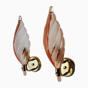 Pink Leaf Sconces from Mazzega Murano, Italy, 1970s Set of 2