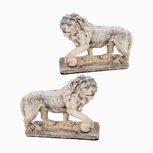 Vintage Lion Sculptures on Cement, Set of 2