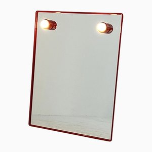 Roter Spiegel mit Leuchten aus Metall, 1970er