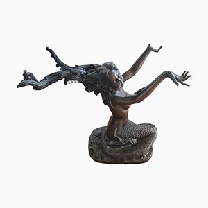 Vintage Beistelltisch aus Bronze mit Meerjungfrau Skulptur