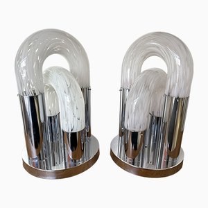 Italian Murano Glass Metal Chrome Lamps by Aldo Nason for Mazzega, 1970s, Set of 2