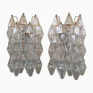 Apliques Poliedri de cristal de Murano con marco de metal dorado de 24 kt de Simoeng. Juego de 2