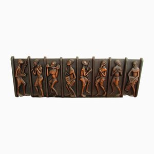African Carved Wood Fresco of Musicians, 1960s
