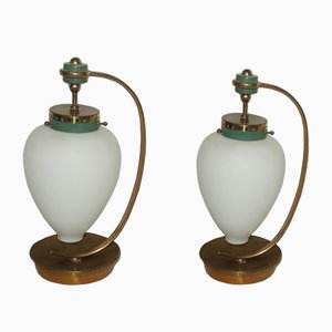 Lámparas de mesa italianas de vidrio y latón, años 50. Juego de 2