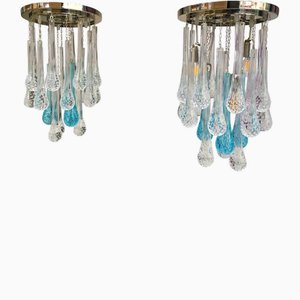 Flush Mounts in Metal Frame with Transparent and Blue Big Drops from Simoeng, Set of 2