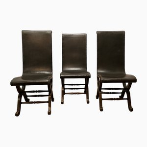 Mid-Century Leather and Oak Fireside Sling Chairs by Pierre Lottier, 1940s, Set of 3