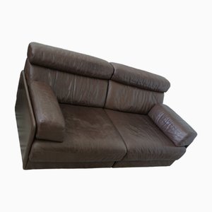 Vintage Sofa in Leather Brown with Headrests from De Sede, 1970s