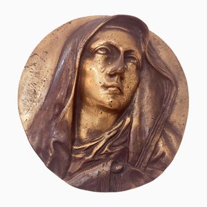 Bas-Relief en Bronze Représentant la Vierge, 1950s