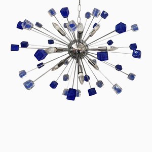 Lámpara de araña Sputnik italiana hecha a mano de cristal de Murano azul de Simoeng