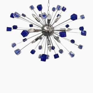 Lustre Sputnik Fait Main en Verre de Murano Bleu de Simoeng, Italie